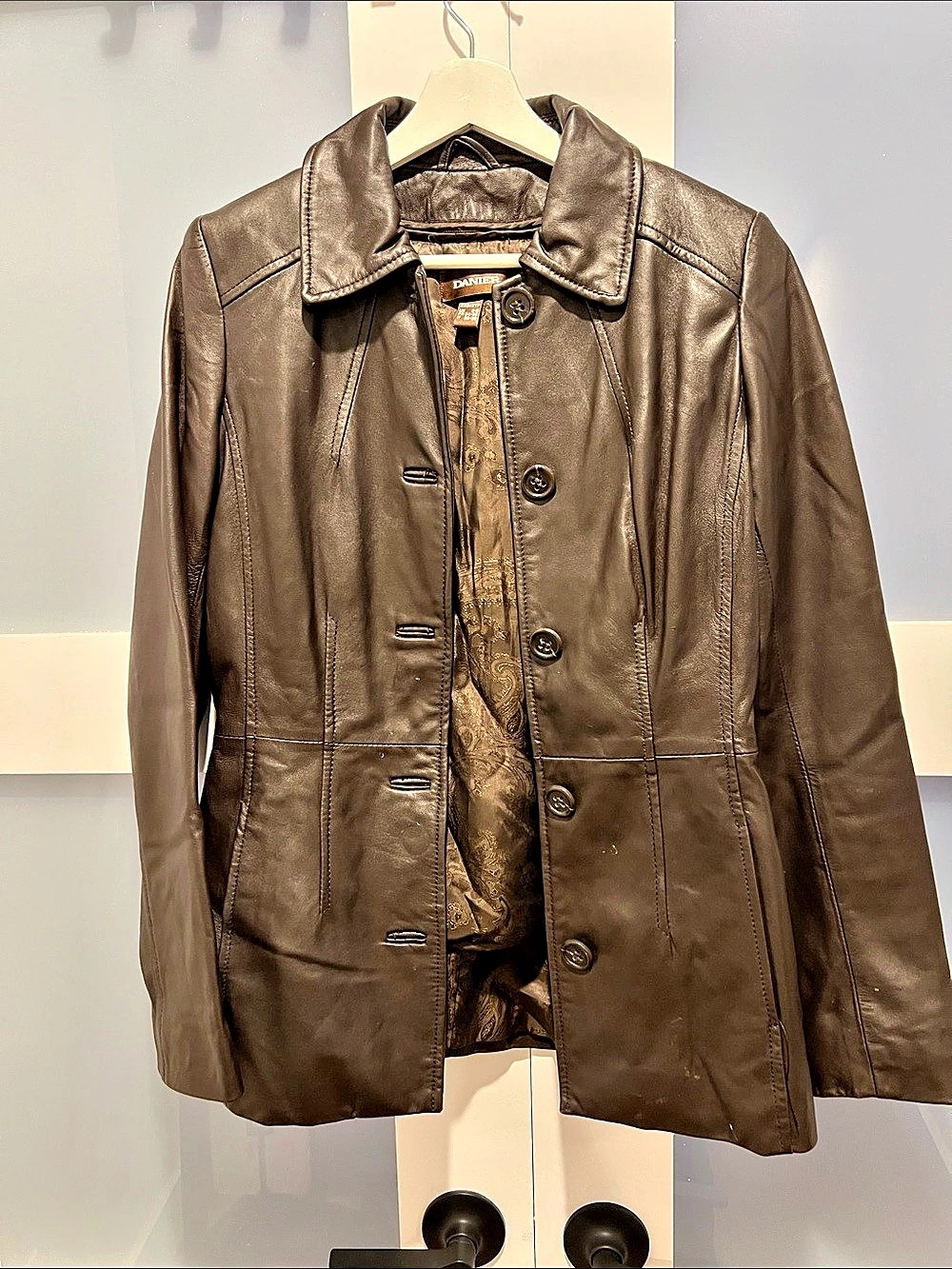 DANIER Leather Button-Front Jacket Brown 2XS